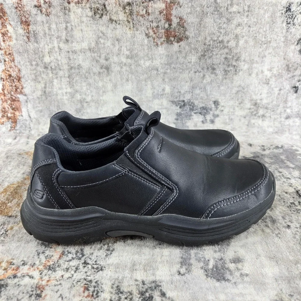 Skechers Expended Margo Slip On Shoes Men 8 Black Leather Comfort Dad Orthopedic